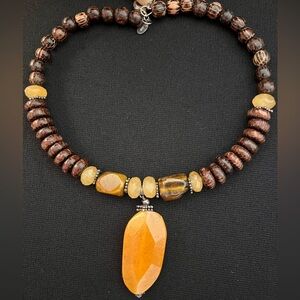 Silpada Sterling Silver Tigers Eye Honey Jade and Wooden Necklace